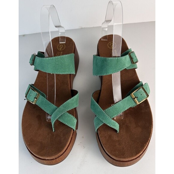 White mountain Lefter Low Platform Suede sandals 11 Green New Boho - Picture 2 of 7